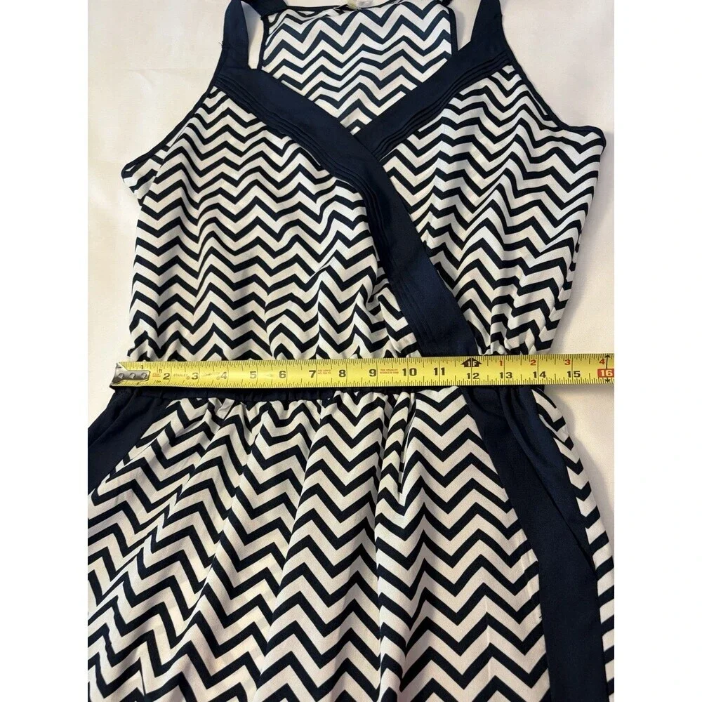 MILANO White Navy Chevron Sleeveless Jumpsuit Medium Snap Front Lightweight